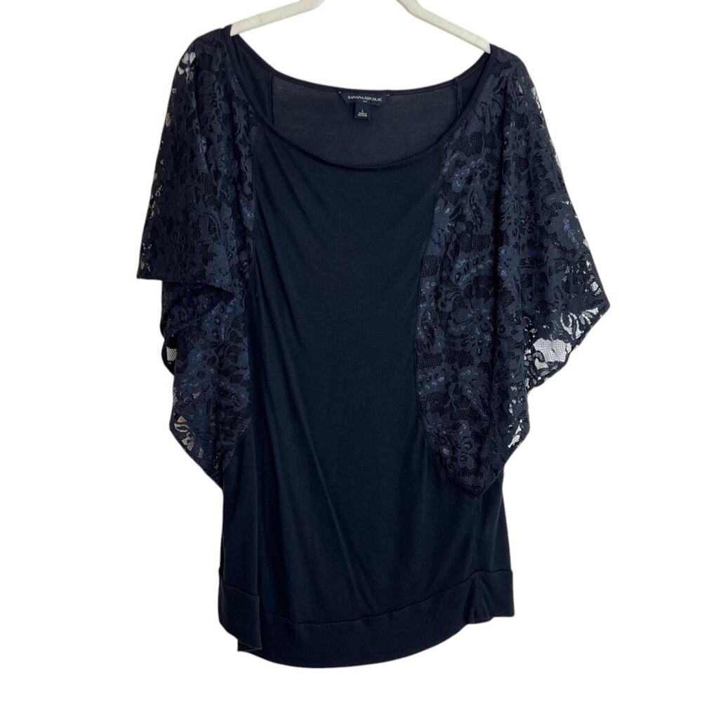 Banana Republic Womens Knit Top Size Large Black Kimono Lace Sleeves Whimsigoth